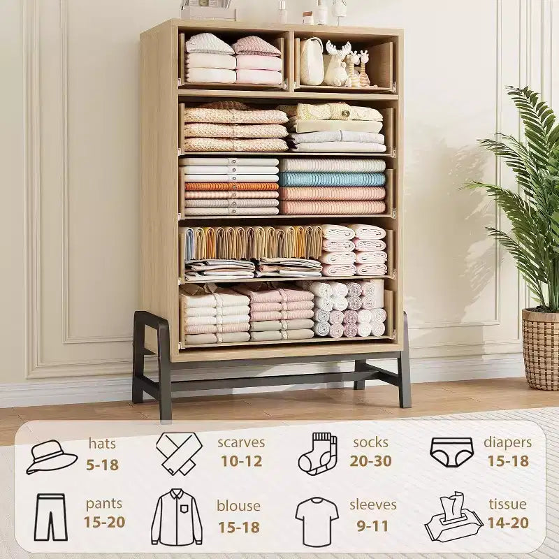 Acekool 6 Drawer Dresser, 50 Inch High Storage Cabinet for Living Room