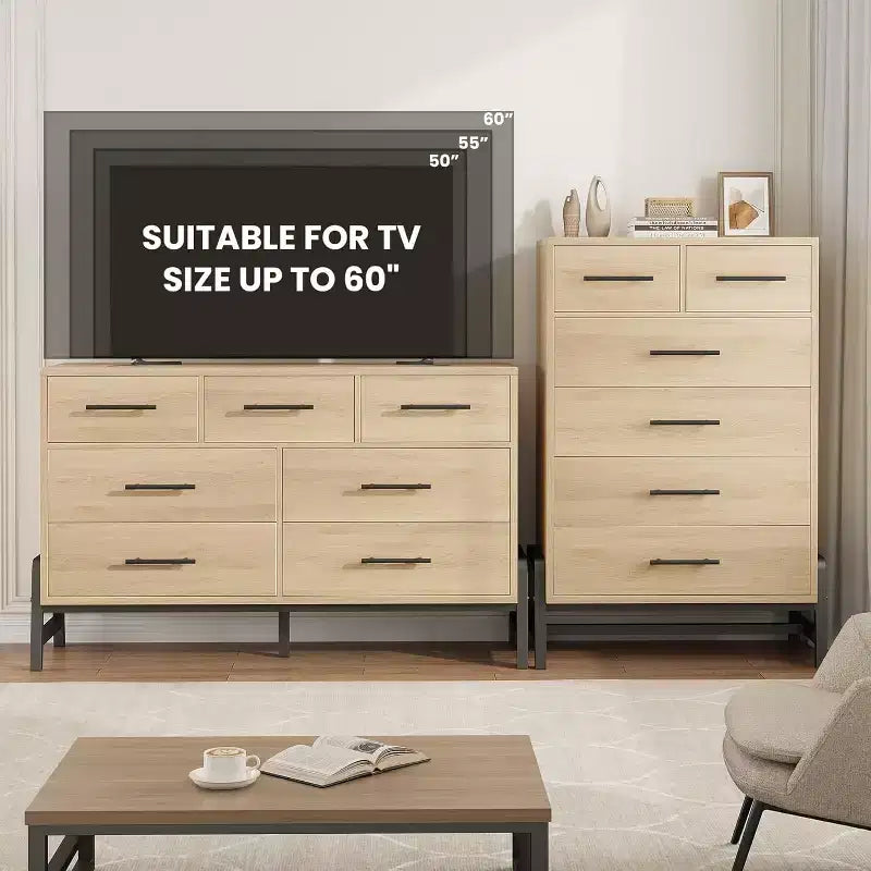 Acekool 6 Drawer Dresser, 50 Inch High Storage Cabinet for Living Room