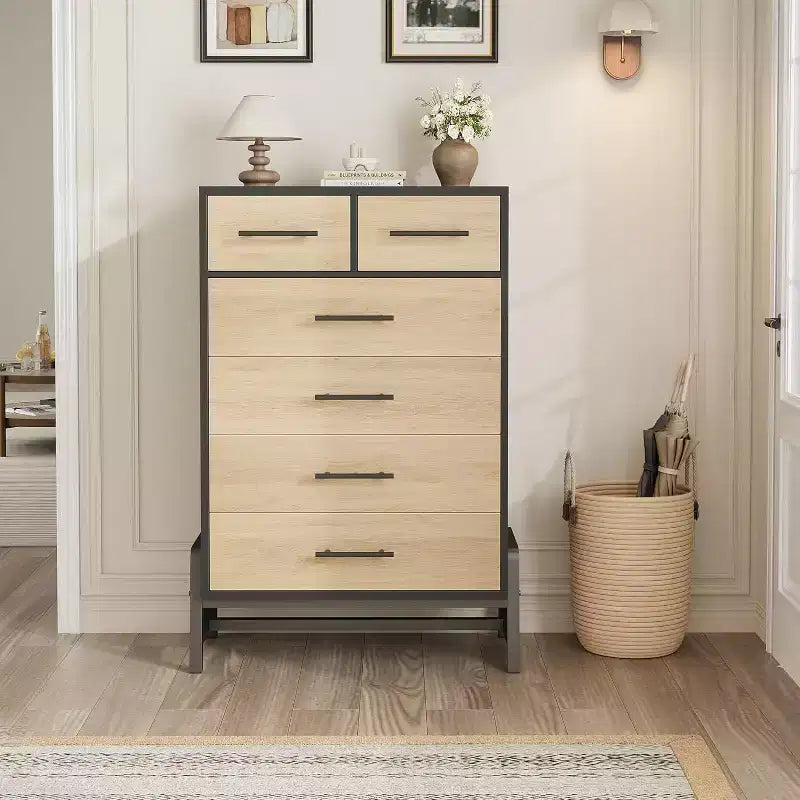Acekool 6 Drawer Dresser, 50 Inch High Storage Cabinet for Living Room