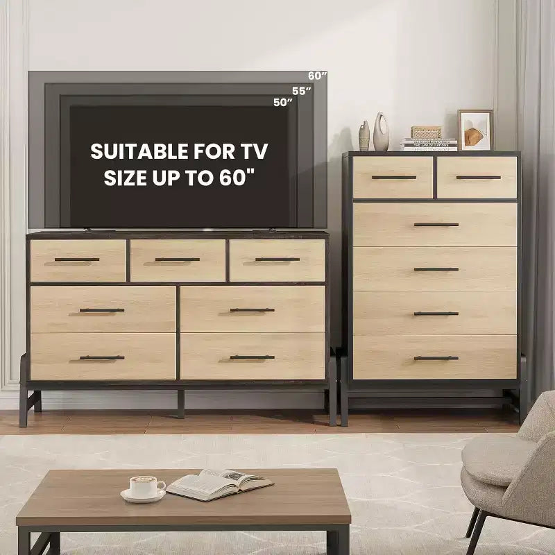 Acekool 6 Drawer Dresser, 50 Inch High Storage Cabinet for Living Room