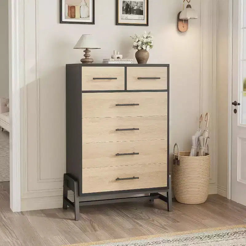 Acekool 6 Drawer Dresser, 50 Inch High Storage Cabinet for Living Room