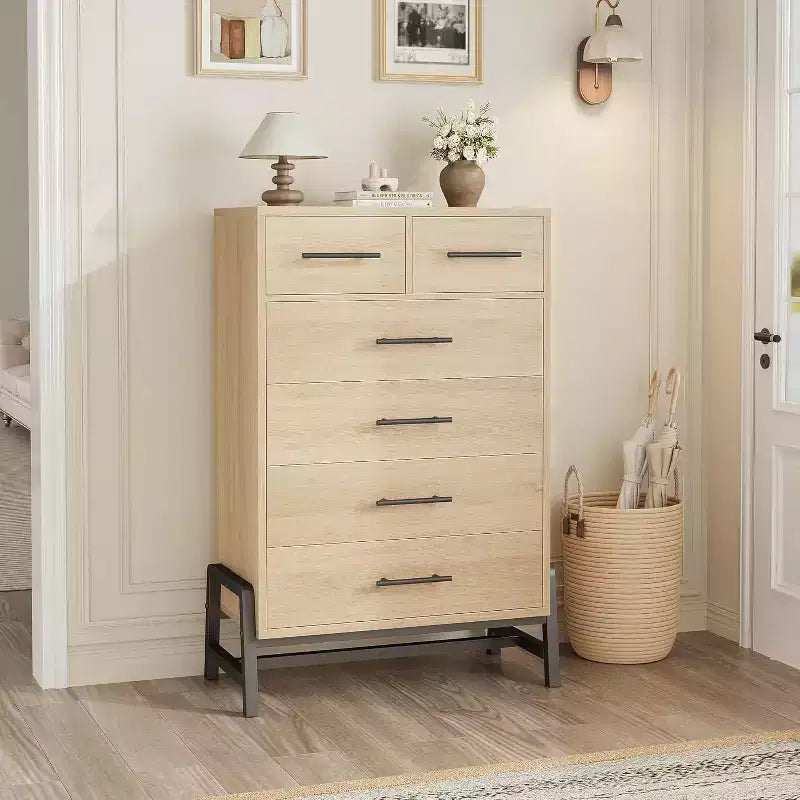 Acekool 6 Drawer Dresser, 50 Inch High Storage Cabinet for Living Room