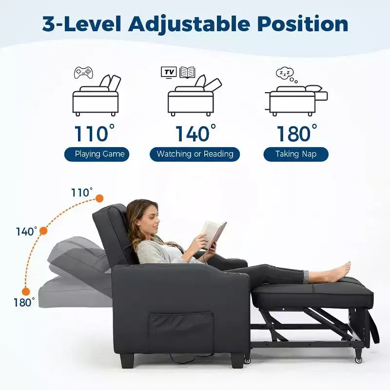 Garvee 3-in-1 Convertible Sleeper Chair Bed - Sofa Bed with Adjustable Backrest, USB Charging, Cup Holders & Side Pockets,for Living Rooms & Bedrooms