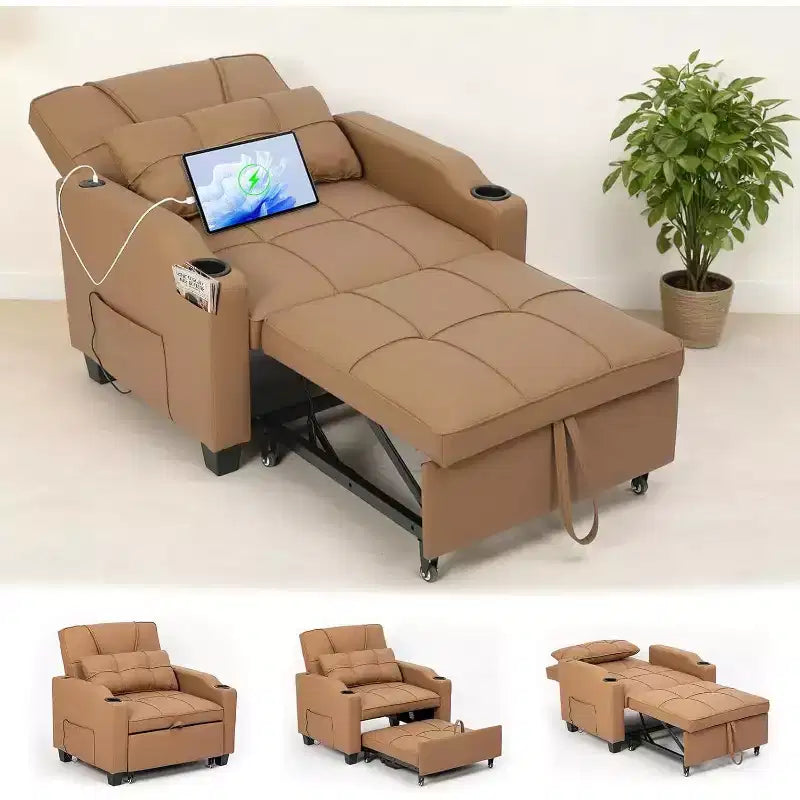 Garvee 3-in-1 Convertible Sleeper Chair Bed - Sofa Bed with Adjustable Backrest, USB Charging, Cup Holders & Side Pockets,for Living Rooms & Bedrooms