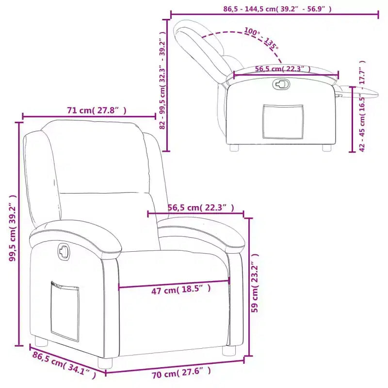 vidaXL Recliner Chair Wingback Reclining Push Armchair for Elderly Fabric - Dark Gray Manual Push Back No Massage