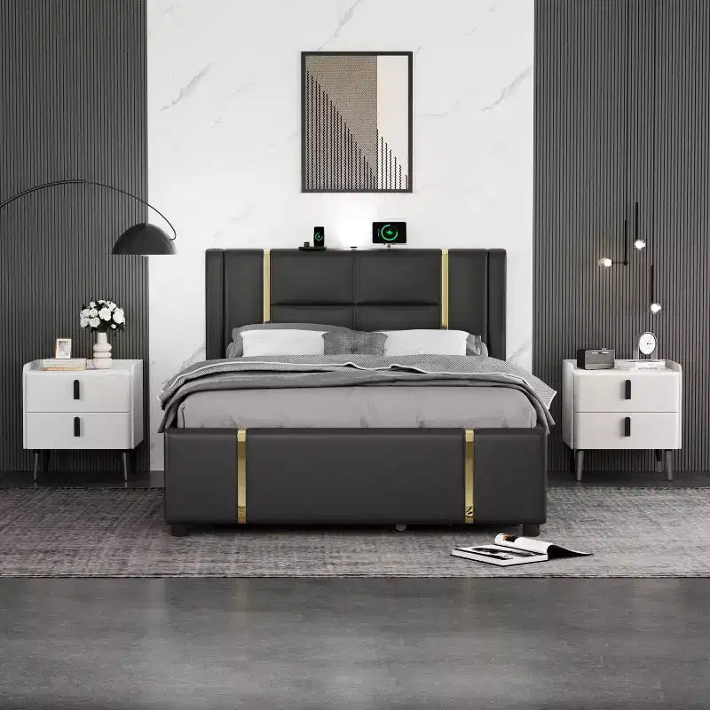 Nightstand with 2 Drawers & Marble-Pattern Tabletop, Modern Beside Table for Bedroom, End Table for Living Room Office
