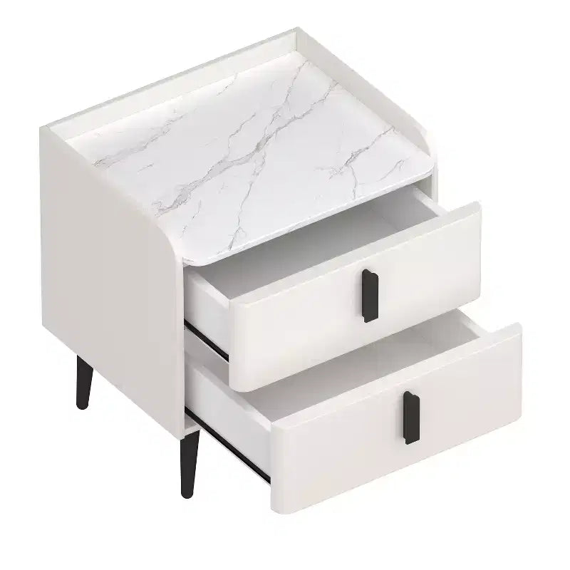 Nightstand with 2 Drawers & Marble-Pattern Tabletop, Modern Beside Table for Bedroom, End Table for Living Room Office