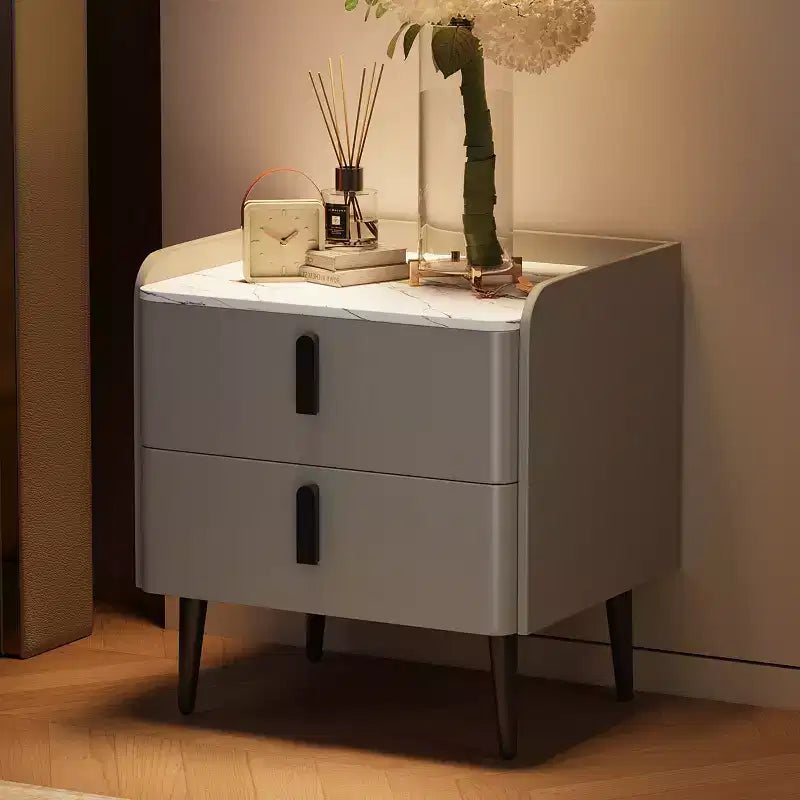 Nightstand with 2 Drawers & Marble-Pattern Tabletop, Modern Beside Table for Bedroom, End Table for Living Room Office
