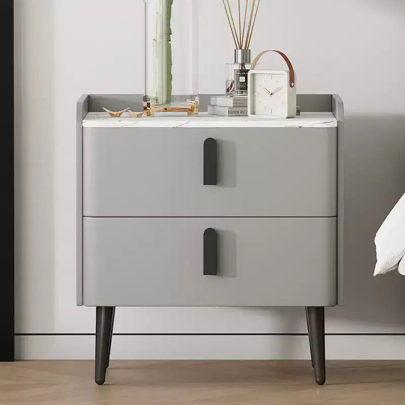 Nightstand with 2 Drawers & Marble-Pattern Tabletop, Modern Beside Table for Bedroom, End Table for Living Room Office
