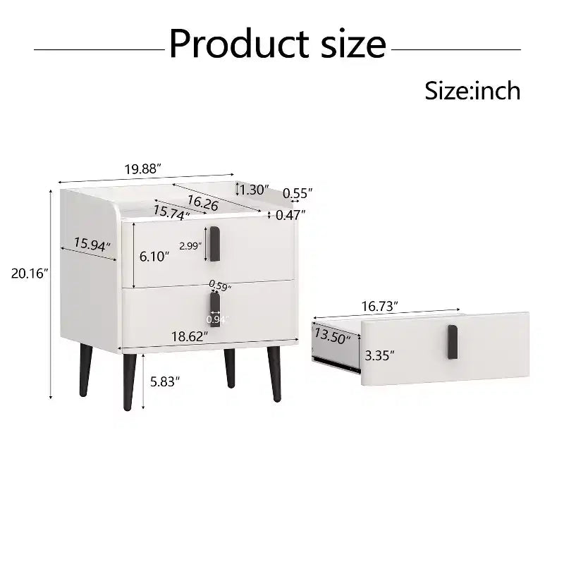 Nightstand with 2 Drawers & Marble-Pattern Tabletop, Modern Beside Table for Bedroom, End Table for Living Room Office