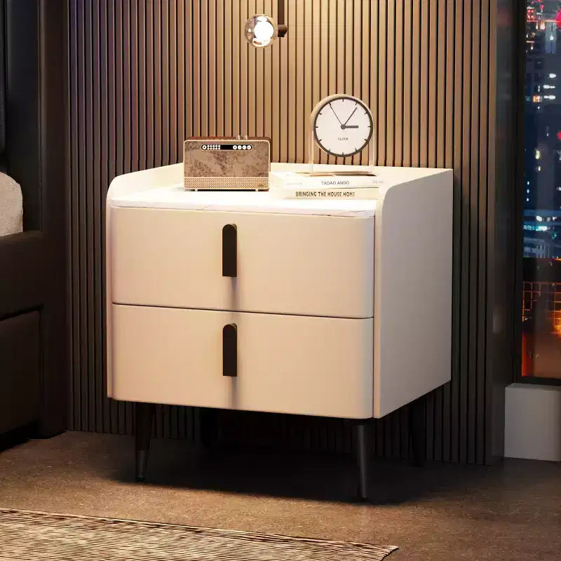 Nightstand with 2 Drawers & Marble-Pattern Tabletop, Modern Beside Table for Bedroom, End Table for Living Room Office
