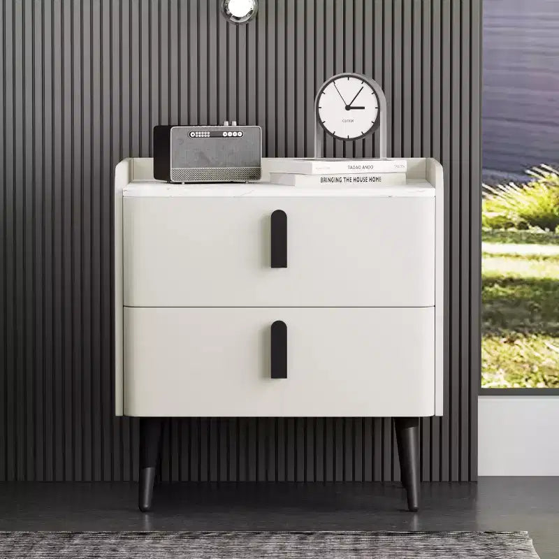 Nightstand with 2 Drawers & Marble-Pattern Tabletop, Modern Beside Table for Bedroom, End Table for Living Room Office