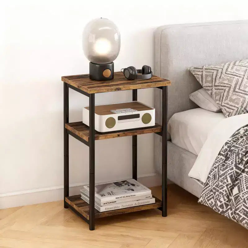 Bamboo 3 Tier End Table, Laptop Desk for Small space, 4030 cm, 50 lb Load, Tilt-Top & Cup Groove, 7cm Slim Storage, for Couch, Bed, RV Table