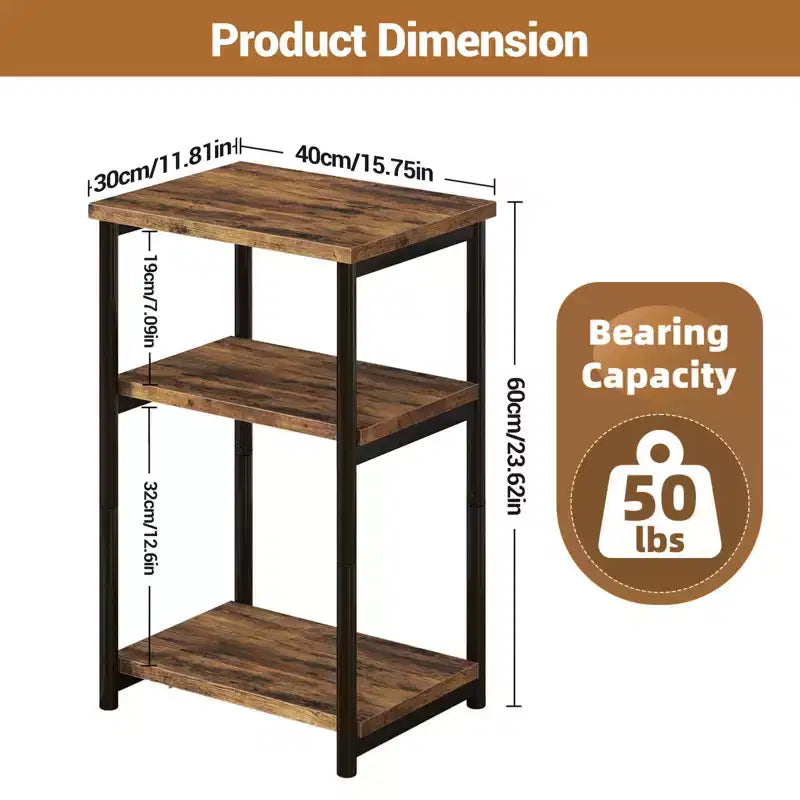 Bamboo 3 Tier End Table, Laptop Desk for Small space, 4030 cm, 50 lb Load, Tilt-Top & Cup Groove, 7cm Slim Storage, for Couch, Bed, RV Table