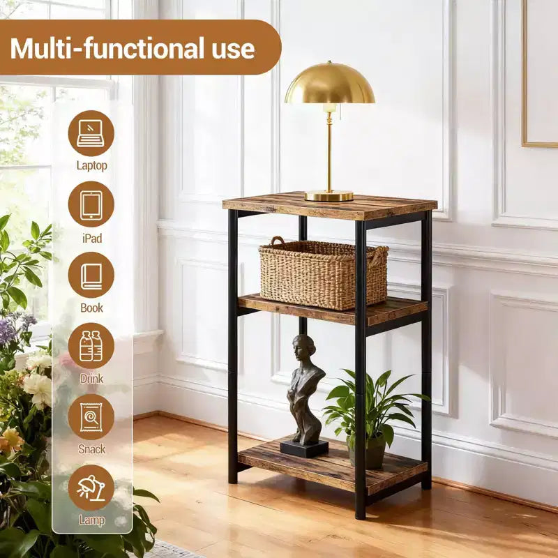 Bamboo 3 Tier End Table, Laptop Desk for Small space, 4030 cm, 50 lb Load, Tilt-Top & Cup Groove, 7cm Slim Storage, for Couch, Bed, RV Table