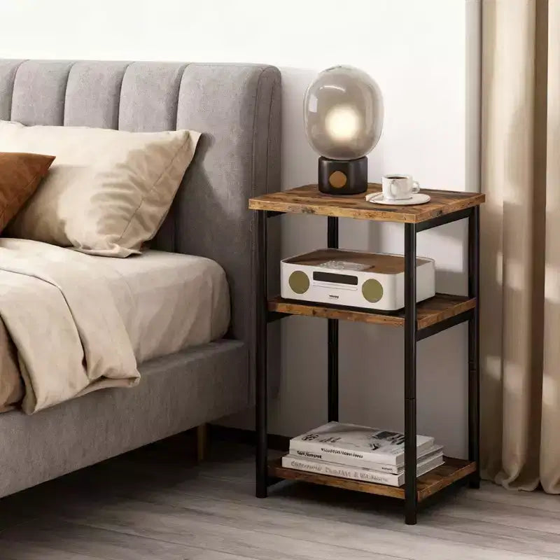 Bamboo 3 Tier End Table, Laptop Desk for Small space, 4030 cm, 50 lb Load, Tilt-Top & Cup Groove, 7cm Slim Storage, for Couch, Bed, RV Table