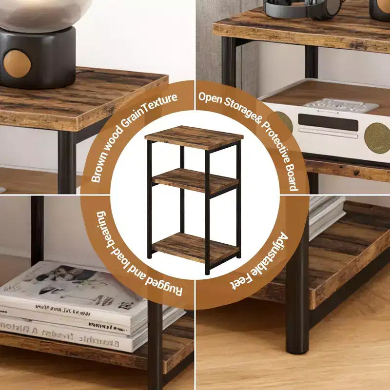 Bamboo 3 Tier End Table, Laptop Desk for Small space, 4030 cm, 50 lb Load, Tilt-Top & Cup Groove, 7cm Slim Storage, for Couch, Bed, RV Table