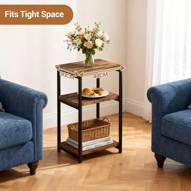 Bamboo 3 Tier End Table, Laptop Desk for Small space, 4030 cm, 50 lb Load, Tilt-Top & Cup Groove, 7cm Slim Storage, for Couch, Bed, RV Table