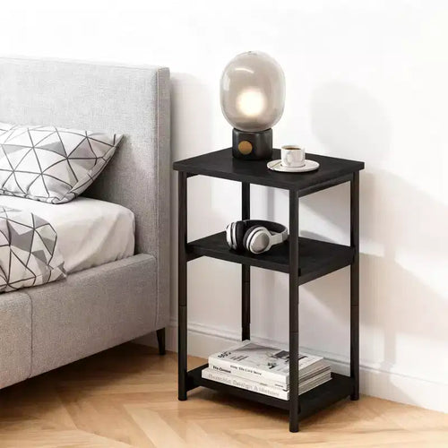 Bamboo 3 Tier End Table, Laptop Desk for Small space, 4030 cm, 50 lb Load, Tilt-Top & Cup Groove, 7cm Slim Storage, for Couch, Bed, RV Table