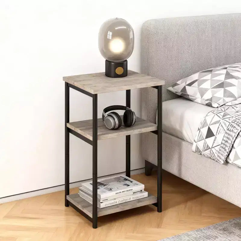 Bamboo 3 Tier End Table, Laptop Desk for Small space, 4030 cm, 50 lb Load, Tilt-Top & Cup Groove, 7cm Slim Storage, for Couch, Bed, RV Table