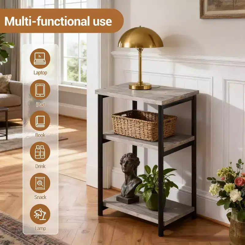 Bamboo 3 Tier End Table, Laptop Desk for Small space, 4030 cm, 50 lb Load, Tilt-Top & Cup Groove, 7cm Slim Storage, for Couch, Bed, RV Table