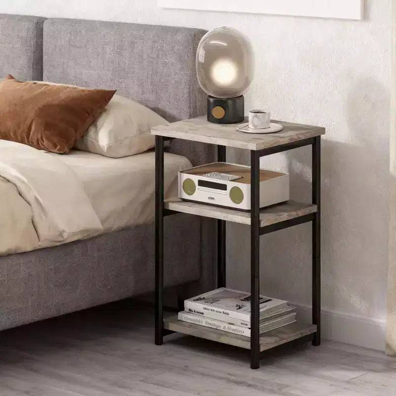 Bamboo 3 Tier End Table, Laptop Desk for Small space, 4030 cm, 50 lb Load, Tilt-Top & Cup Groove, 7cm Slim Storage, for Couch, Bed, RV Table
