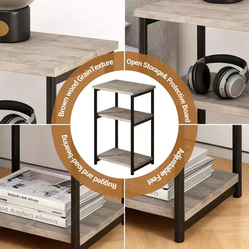 Bamboo 3 Tier End Table, Laptop Desk for Small space, 4030 cm, 50 lb Load, Tilt-Top & Cup Groove, 7cm Slim Storage, for Couch, Bed, RV Table