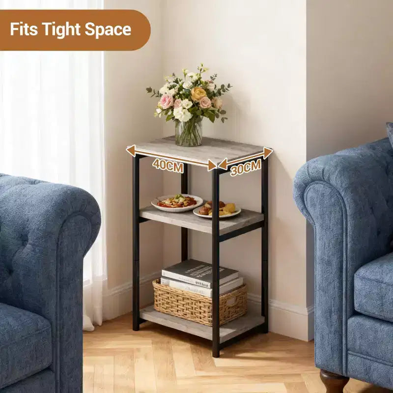 Bamboo 3 Tier End Table, Laptop Desk for Small space, 4030 cm, 50 lb Load, Tilt-Top & Cup Groove, 7cm Slim Storage, for Couch, Bed, RV Table