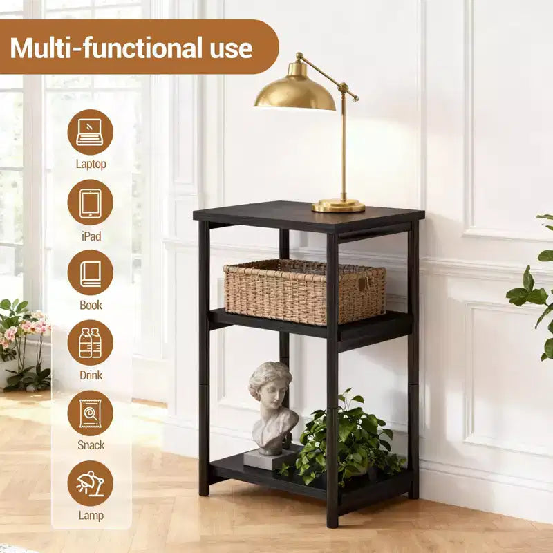Bamboo 3 Tier End Table, Laptop Desk for Small space, 4030 cm, 50 lb Load, Tilt-Top & Cup Groove, 7cm Slim Storage, for Couch, Bed, RV Table