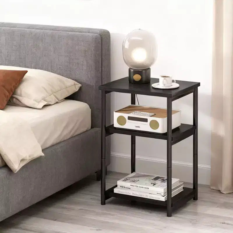 Bamboo 3 Tier End Table, Laptop Desk for Small space, 4030 cm, 50 lb Load, Tilt-Top & Cup Groove, 7cm Slim Storage, for Couch, Bed, RV Table