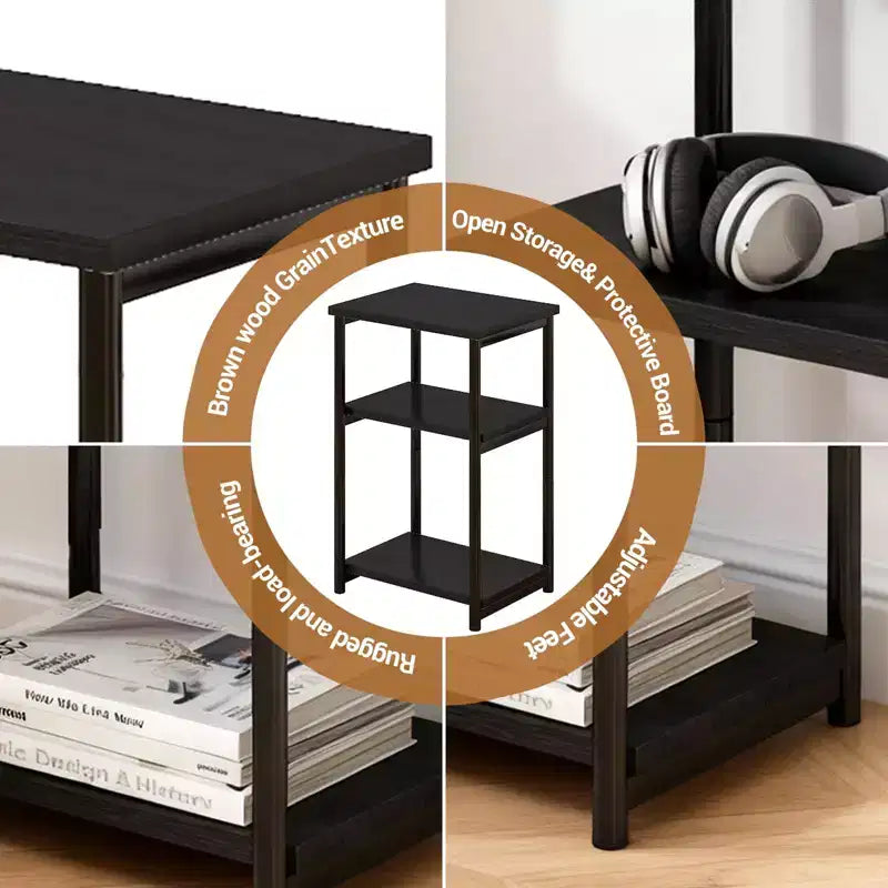 Bamboo 3 Tier End Table, Laptop Desk for Small space, 4030 cm, 50 lb Load, Tilt-Top & Cup Groove, 7cm Slim Storage, for Couch, Bed, RV Table