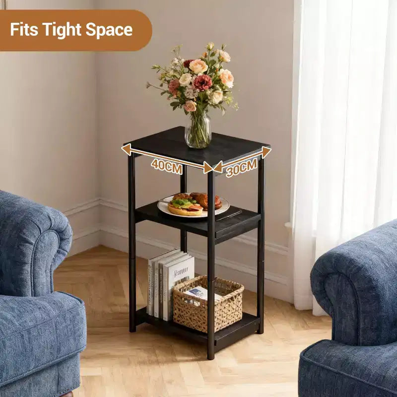 Bamboo 3 Tier End Table, Laptop Desk for Small space, 4030 cm, 50 lb Load, Tilt-Top & Cup Groove, 7cm Slim Storage, for Couch, Bed, RV Table