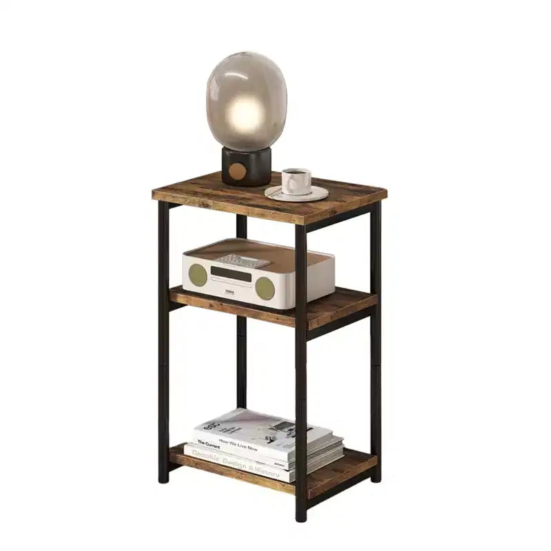 Bamboo 3 Tier End Table, Laptop Desk for Small space, 4030 cm, 50 lb Load, Tilt-Top & Cup Groove, 7cm Slim Storage, for Couch, Bed, RV Table