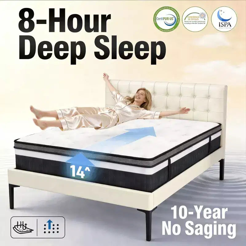 14 Inch Queen Hybrid Mattress in a Box, Anti Static, Medium Firm, Cooling Breathable Gel Memory Foam, CertiPUR-US Certified, White