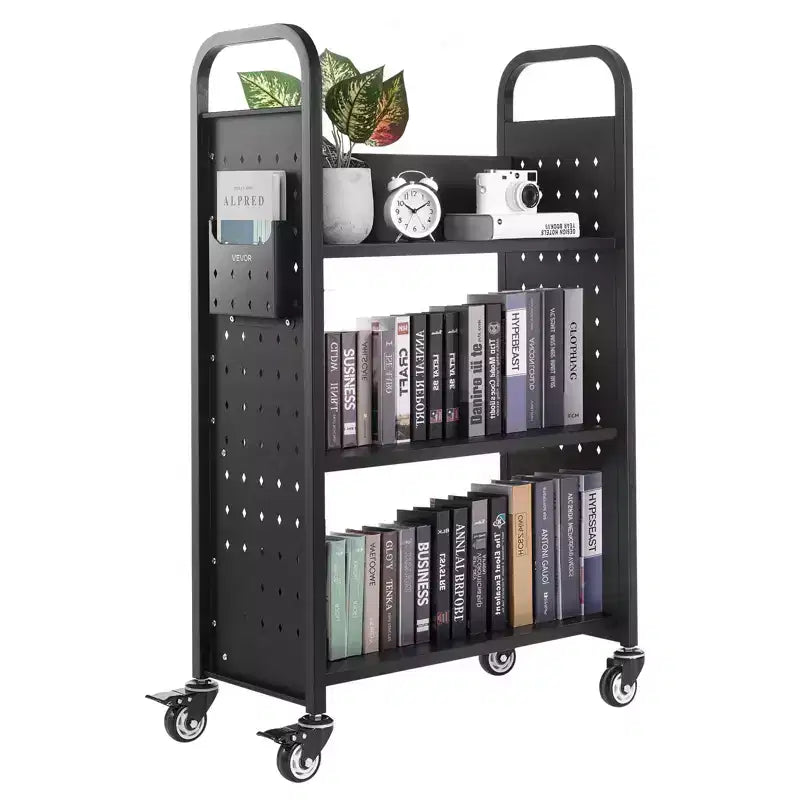 3-Tier Rolling Library Book Cart, 330 lbs Capacity with Lockable Wheels for Home Office School