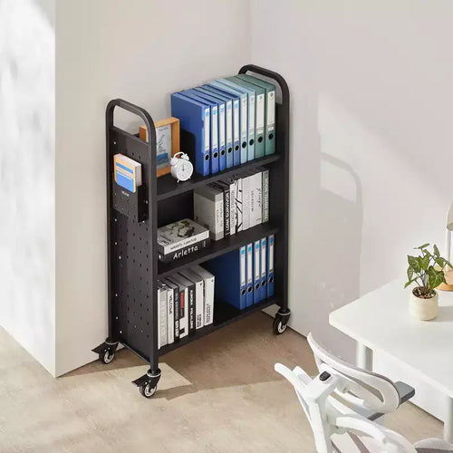 3-Tier Rolling Library Book Cart, 330 lbs Capacity with Lockable Wheels for Home Office School