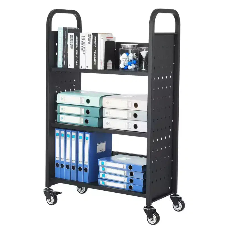3-Tier Rolling Library Book Cart, 330 lbs Capacity with Lockable Wheels for Home Office School
