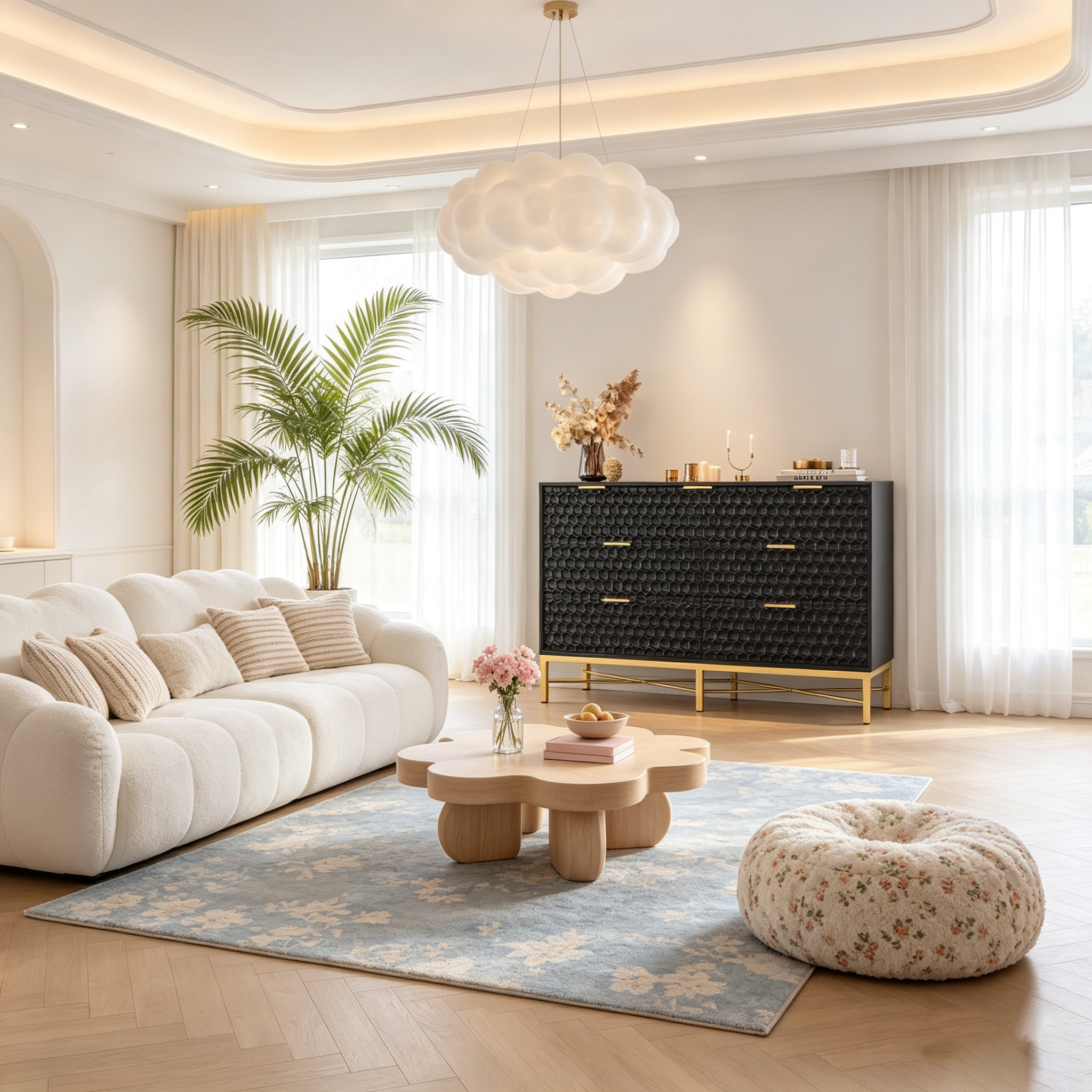 Commode 7 tiroirs, meuble de rangement moderne avec cadre en métal doré, grand espace de rangement
