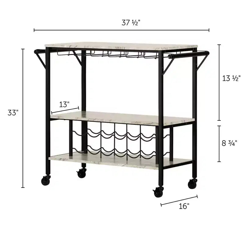 Maliza Bar Cart with Wine Bottle Storage and Wine Glass Rack - South Shore