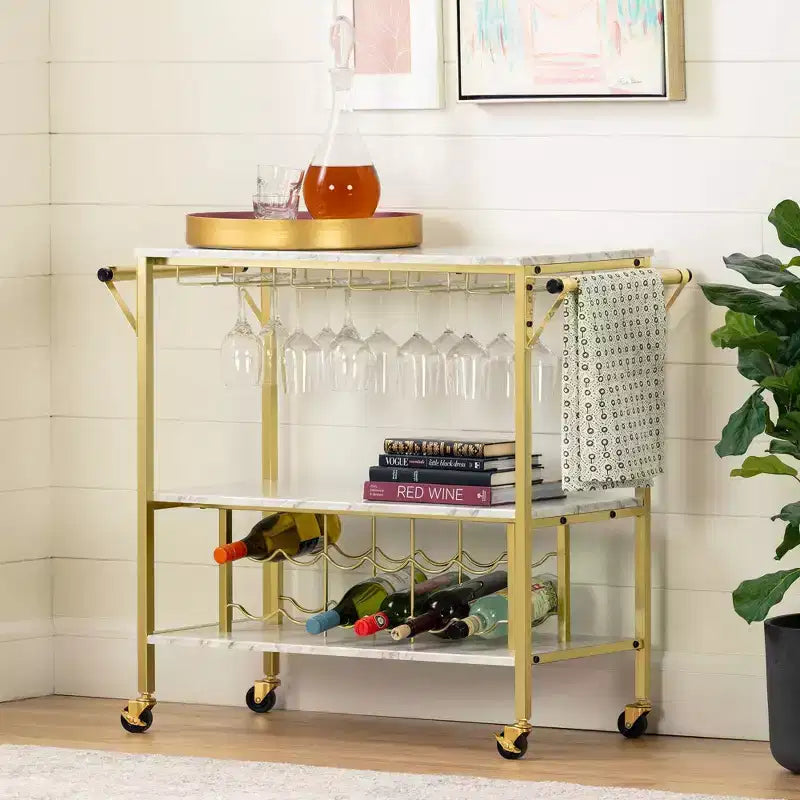 Maliza Bar Cart with Wine Bottle Storage and Wine Glass Rack - South Shore