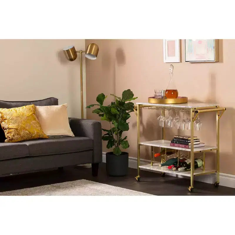 Maliza Bar Cart with Wine Bottle Storage and Wine Glass Rack - South Shore