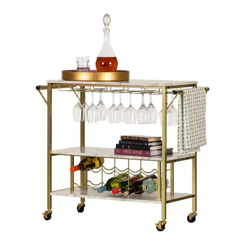 Maliza Bar Cart with Wine Bottle Storage and Wine Glass Rack - South Shore