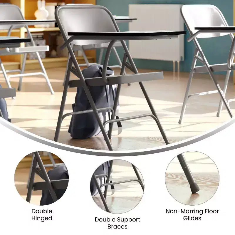 Emma and Oliver Premium Steel Folding Right Handed Tablet Arm Chair