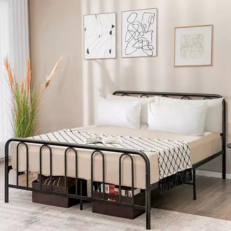 Costway Stylish Queen Size Metal Bed Frame Platform Bed Base w/ Headboard & Footboard