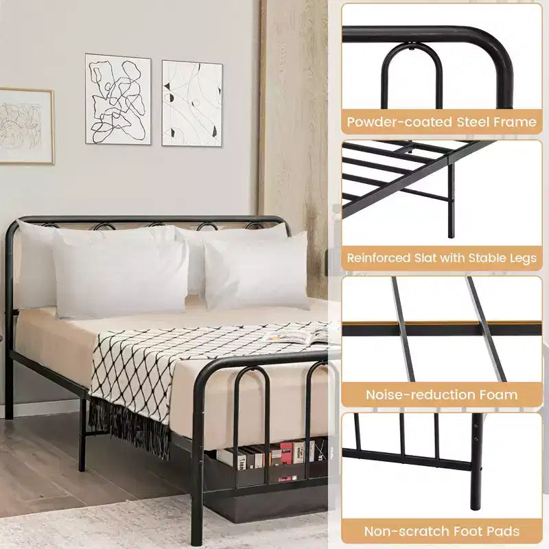 Costway Stylish Queen Size Metal Bed Frame Platform Bed Base w/ Headboard & Footboard