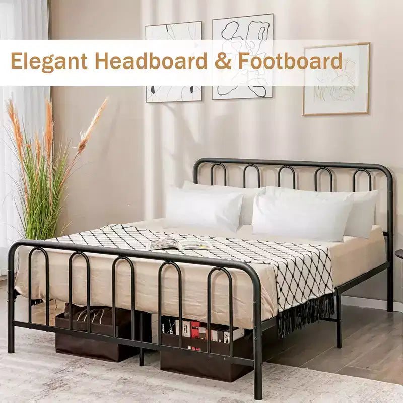 Costway Stylish Queen Size Metal Bed Frame Platform Bed Base w/ Headboard & Footboard
