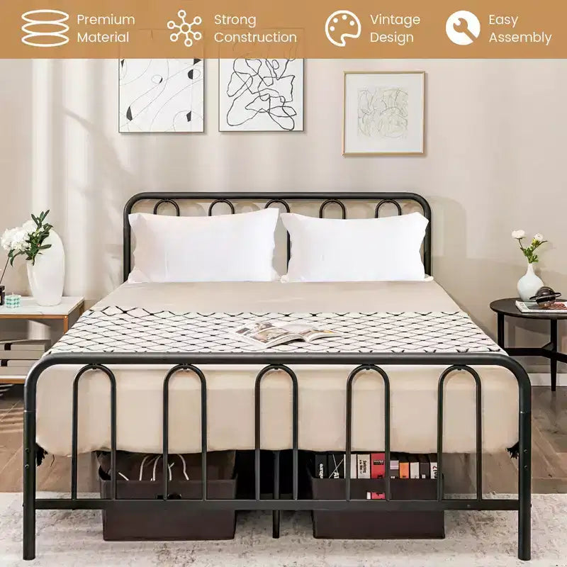 Costway Stylish Queen Size Metal Bed Frame Platform Bed Base w/ Headboard & Footboard