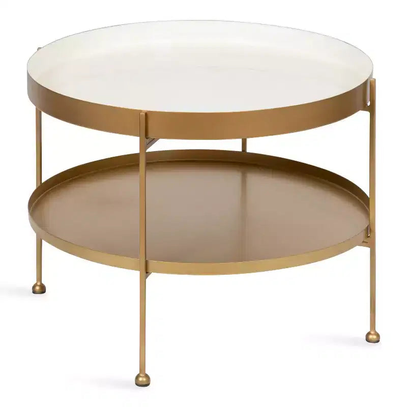 Kate and Laurel Nira Round Metal Coffee Table, 26 Diameter, White and Gold