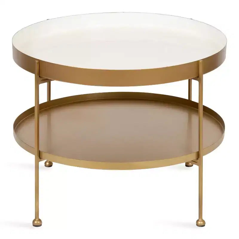 Kate and Laurel Nira Round Metal Coffee Table, 26 Diameter, White and Gold