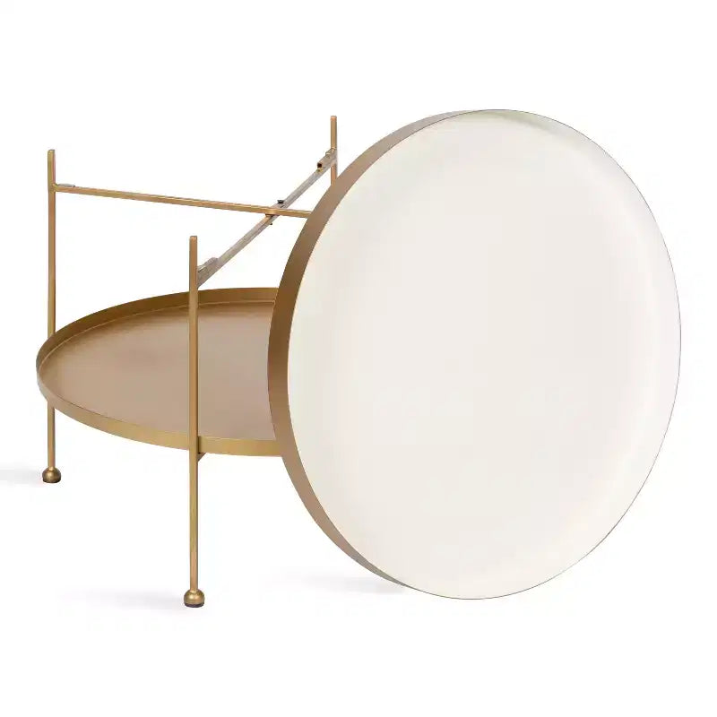 Kate and Laurel Nira Round Metal Coffee Table, 26 Diameter, White and Gold